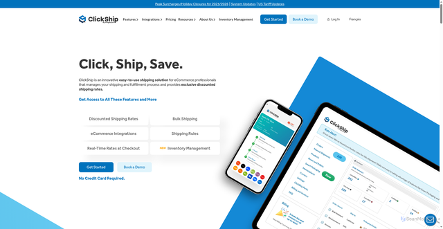 Security scan screenshot of https://www.clickship.com/