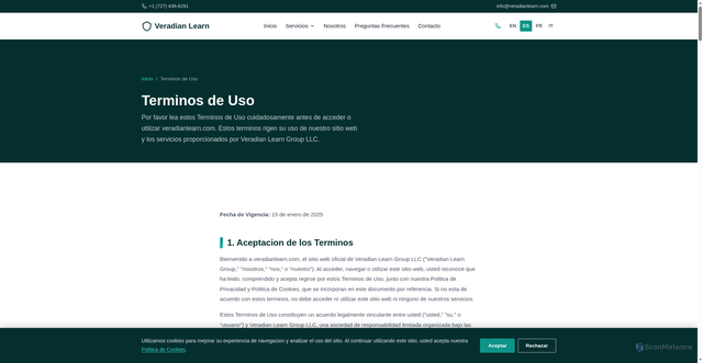 Security scan screenshot of https://veradianlearn.com/es/terms-of-use.html