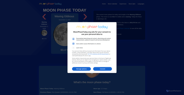 Security scan screenshot of https://moonphasetoday.org/