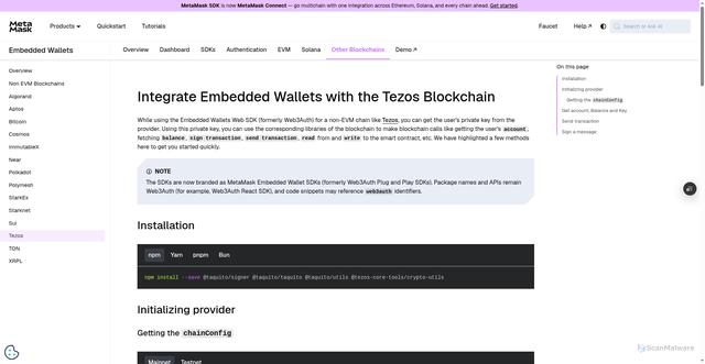 Security scan screenshot of http://metamask-docs-git-dependabot-npmandya-95394d-consensys-ddffed67.vercel.app/embedded-wallets/connect-blockchain/other/tezos/