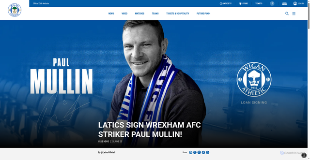 Security scan screenshot of https://wiganathletic.com/news/2025/june/23/latics-sign-wrexham-afc-striker-paul-mullin--/