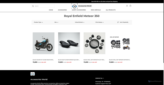 Security scan screenshot of https://accessoriezworld.com/Royal-Enfield-Meteor-350/collection/7IEnarGJ