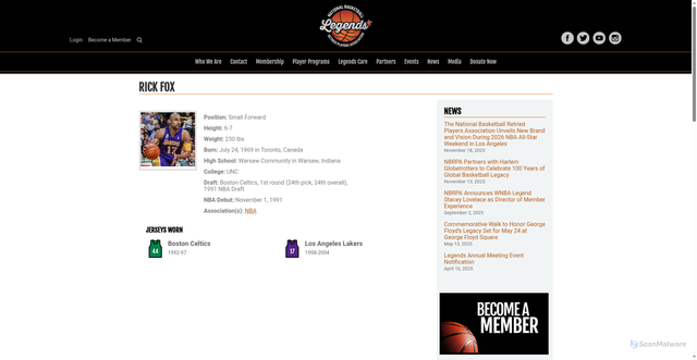 Security scan screenshot of https://www.legendsofbasketball.com/alumni/rick-fox/