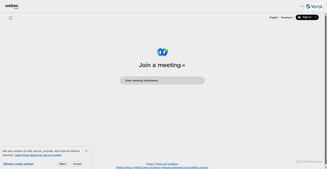 Security scan screenshot of https://verisk.webex.com