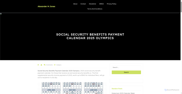 Security scan screenshot of https://alexandermjonesc.pages.dev/dppld-social-security-benefits-payment-calendar-2025-olympics-fymbi/