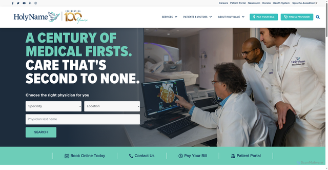 Security scan screenshot of https://holyname.org
