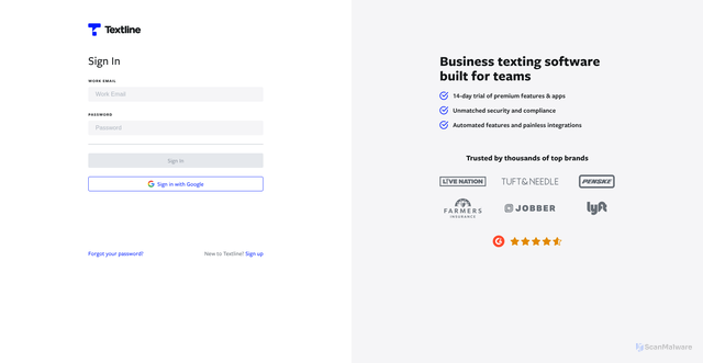 Security scan screenshot of https://application.textline.com