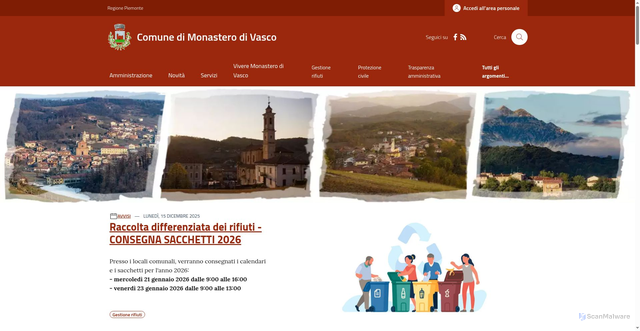 Security scan screenshot of https://www.comune.monasterodivasco.cn.it/