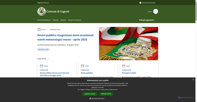 Security scan screenshot of https://www.comune.cugnoli.pe.it/