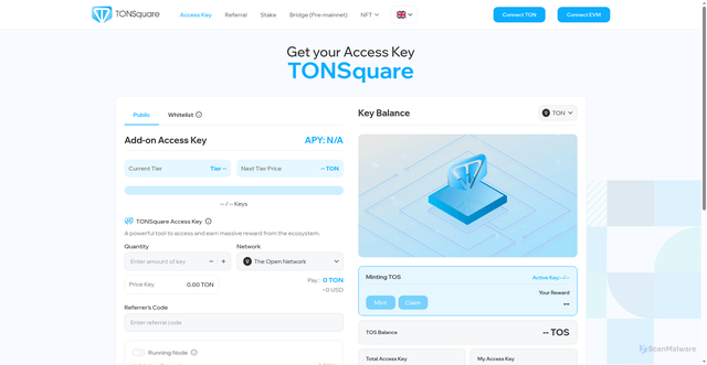Security scan screenshot of https://tonsquare-dapp.vercel.app/en/access-key