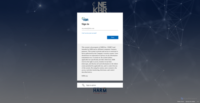 Security scan screenshot of https://kbrcorp.sharepoint.com