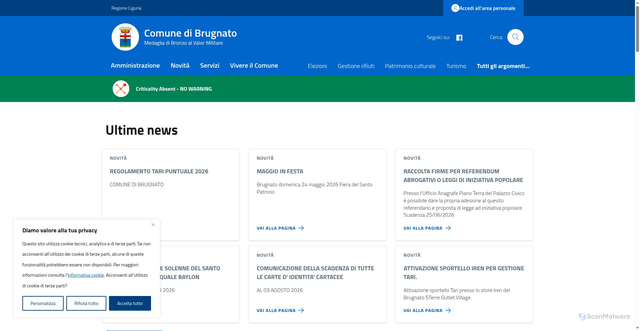 Security scan screenshot of https://www.comune.brugnato.sp.it