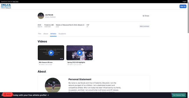 Security scan screenshot of https://imlca.sportsrecruits.com/athlete/joe_novak