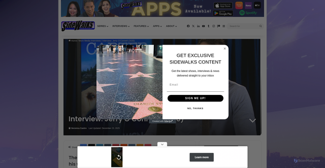 Security scan screenshot of https://www.sidewalkstv.com/interview-jerry-oconnell-2020/