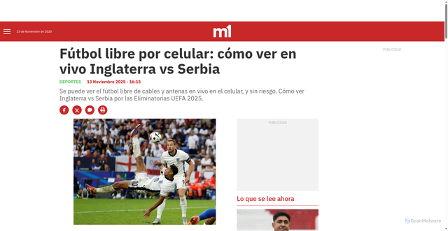 Security scan screenshot of https://www.minutouno.com/deportes/futbol-libre-celular-como-ver-vivo-inglaterra-vs-serbia-n6213449