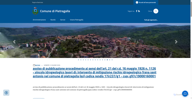Security scan screenshot of https://www.comune.pietragalla.pz.it/