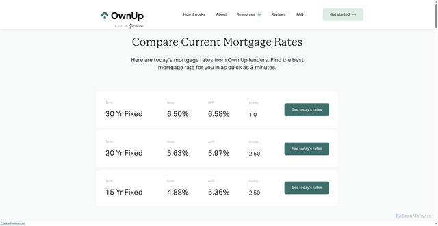 Security scan screenshot of https://www.ownup.com/rate-comparison/mortgage-rates/