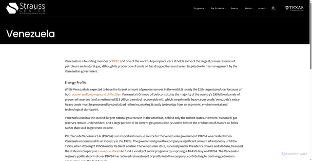 Security scan screenshot of https://www.strausscenter.org/energy-and-security-project/venezuela/