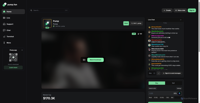 Security scan screenshot of https://pumpfunlive.trade/