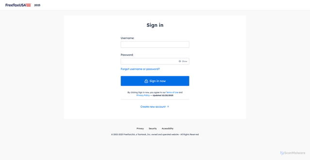 Security scan screenshot of https://auth.freetaxusa.com/