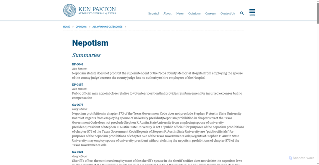 Security scan screenshot of https://www.texasattorneygeneral.gov/opinions/categories/1336