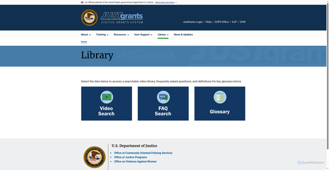 Security scan screenshot of https://justicegrants.usdoj.gov/library