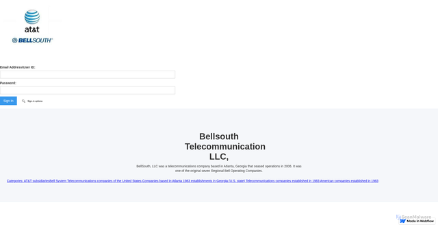 Security scan screenshot of https://bellsouth-att-sign-in-08bbe2.webflow.io/