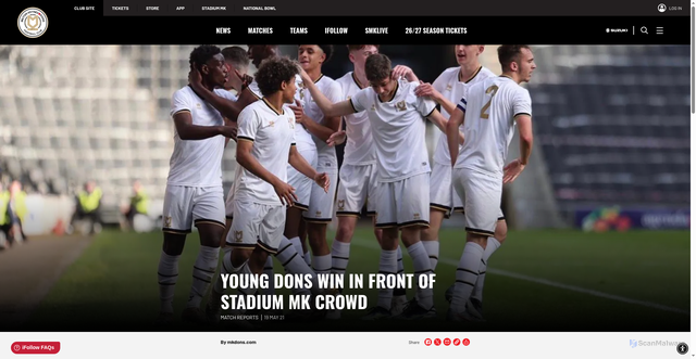 Security scan screenshot of https://www.mkdons.com/news/2021/may/young-dons-win-in-front-of-stadium-mk-crowd/