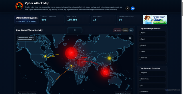Security scan screenshot of https://cyberattackmap.net/