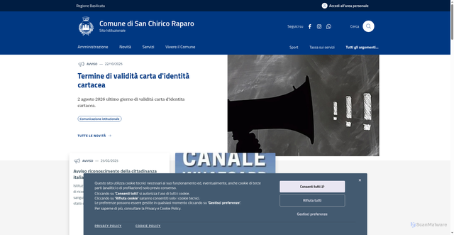 Security scan screenshot of https://www.comune.sanchiricoraparo.pz.it/