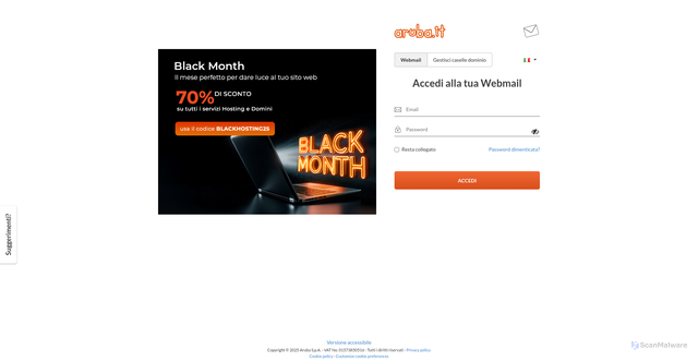 Security scan screenshot of https://aruba0managehosting.blob.core.windows.net/webmail/index.html