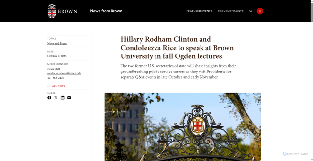 Security scan screenshot of https://www.brown.edu/news/2025-10-09/clinton-rice-ogden-lectures