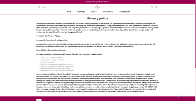 Security scan screenshot of https://thewomenplus.com/privacy-policy