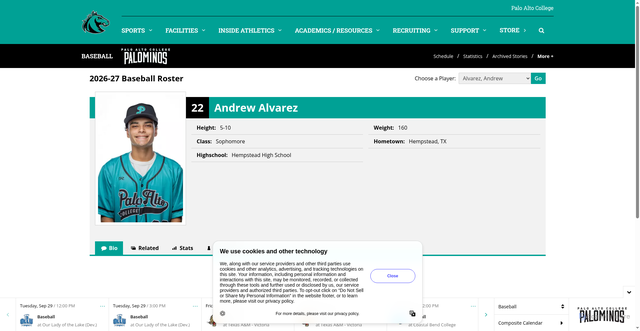 Security scan screenshot of https://paloaltoathletics.com/sports/baseball/roster/andrew-alvarez/88