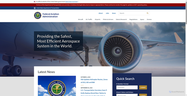 Security scan screenshot of https://www.faa.gov/