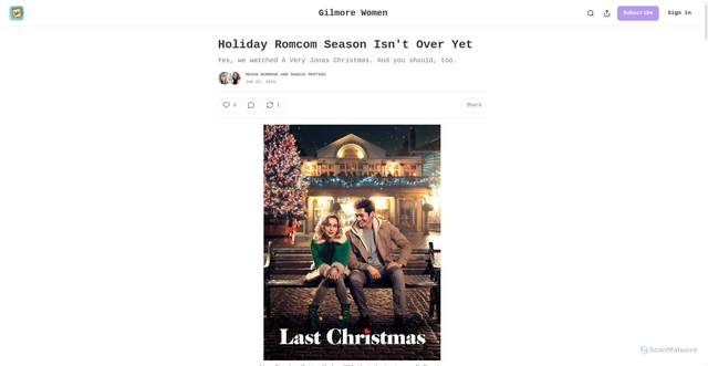Security scan screenshot of https://gilmorewomen.substack.com/p/holiday-romcom-season-isnt-over-yet
