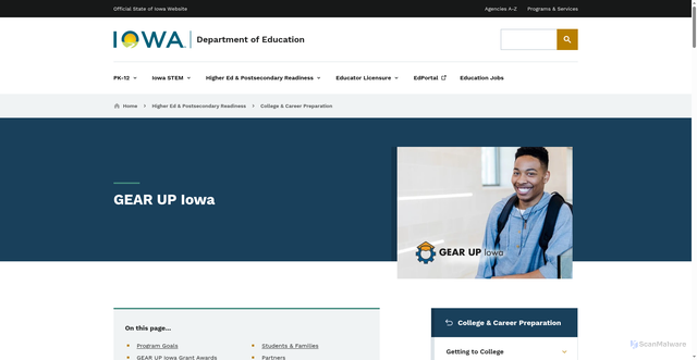 Security scan screenshot of https://educate.iowa.gov/higher-ed/college-career-prep/gear-iowa