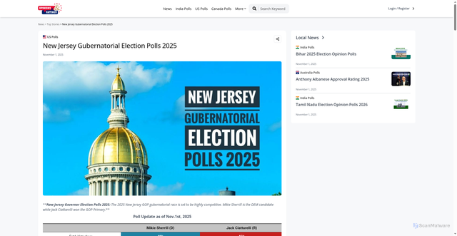 Security scan screenshot of https://www.opinionsandratings.com/top-stories/new-jersey-gubernatorial-election-polls-2025