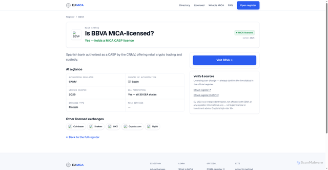 Security scan screenshot of https://eumica.com/exchange/bbva