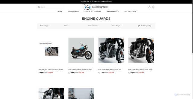 Security scan screenshot of https://accessoriezworld.com/ENGINE-GUARDS-/collection/hzsF34Z9