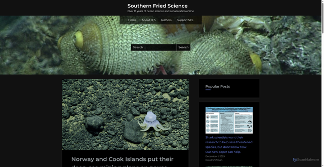 Security scan screenshot of https://www.southernfriedscience.com/norway-and-cook-islands-put-their-deep-sea-mining-plans-on-pause/