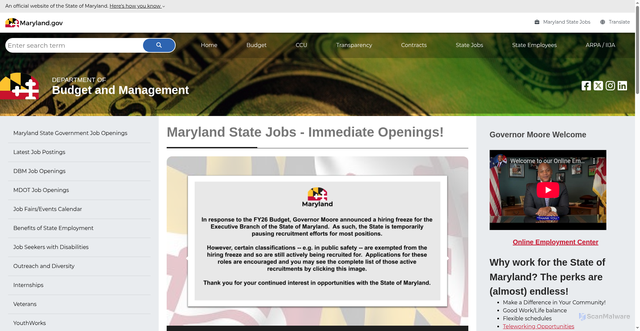 Security scan screenshot of https://dbm.maryland.gov/jobseekers/pages/jobseekershome.aspx
