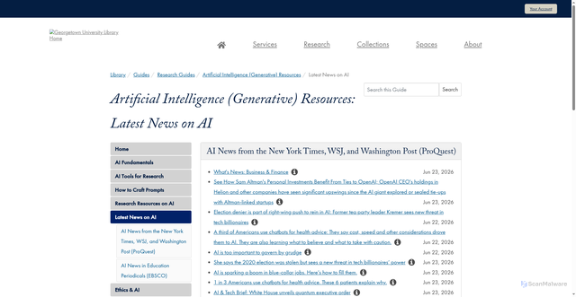 Security scan screenshot of https://guides.library.georgetown.edu/ai/news