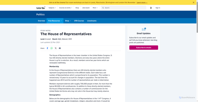 Security scan screenshot of https://www.tutor2u.net/politics/reference/the-house-of-representatives?srsltid=AfmBOopW_GFMDEQ2lmhPDYj1j-bePRxdx83io3Me-0oOAOZLlviC35aF