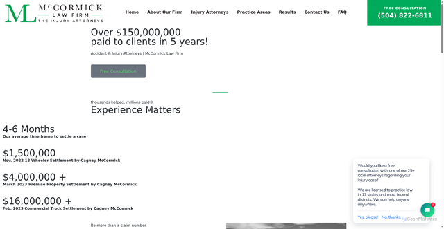 Security scan screenshot of https://www.theinjuryattorney.law/office_locations/metairie/