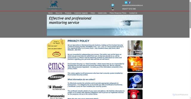 Security scan screenshot of https://firstcontactsecurityltd.co.uk/privacy-policy.html