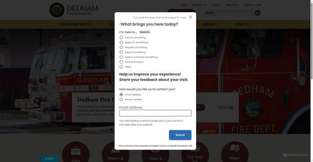 Security scan screenshot of https://www.dedham-ma.gov/