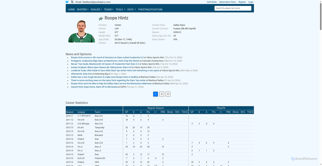 Security scan screenshot of https://puckalytics.com/players/roope-hintz-8478449