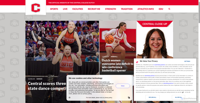 Security scan screenshot of https://athletics.central.edu/