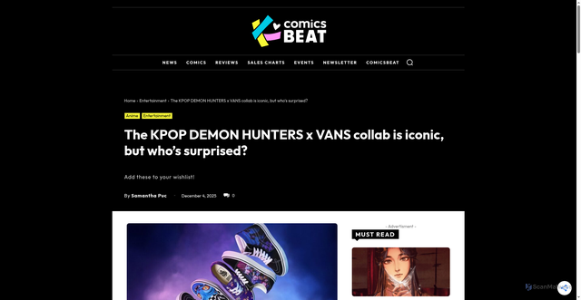 Security scan screenshot of https://kcomicsbeat.com/2025/12/04/kpop-demon-hunters-x-vans-collab-is-iconic-but-whos-surprised/